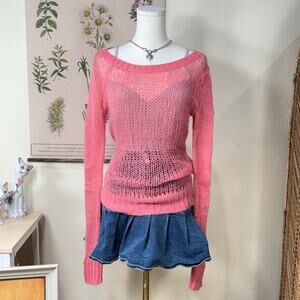 Aerie NWT Pink Sheer Open Knit Mohair Sweater Fairy Whimsy Coquette Dollette S